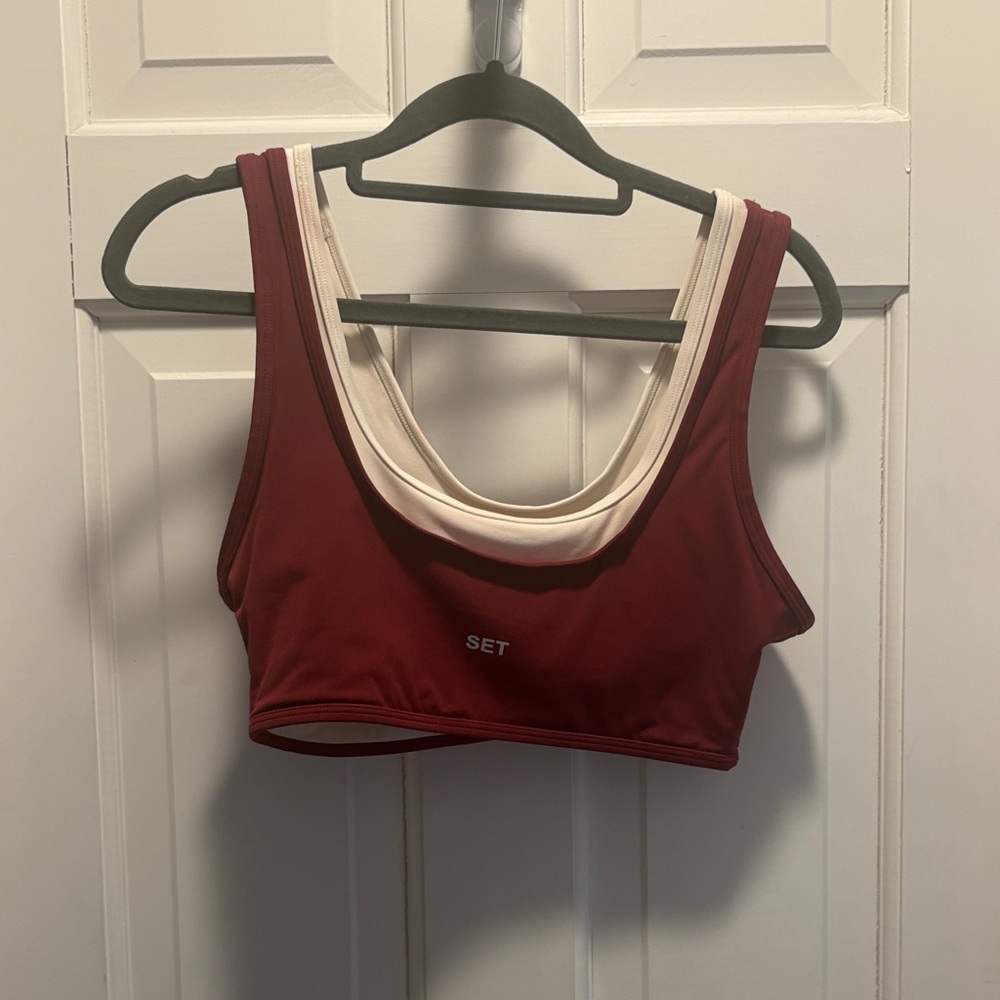 SET Active Burgundy and Cream Seamless Scoop-Back Sports Bra
